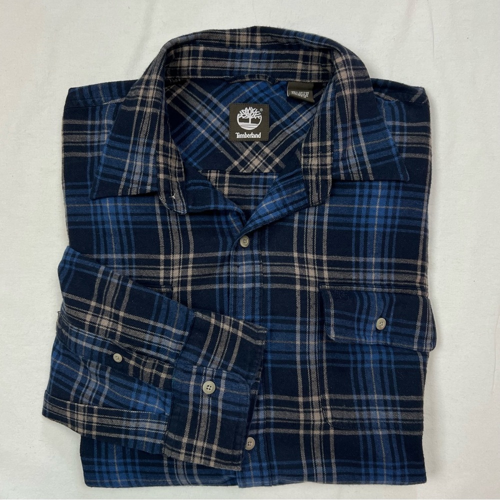 Timberland Blue Plaid Long Sleeve Button-Up Shirt Mens Size XL Cotton Casual